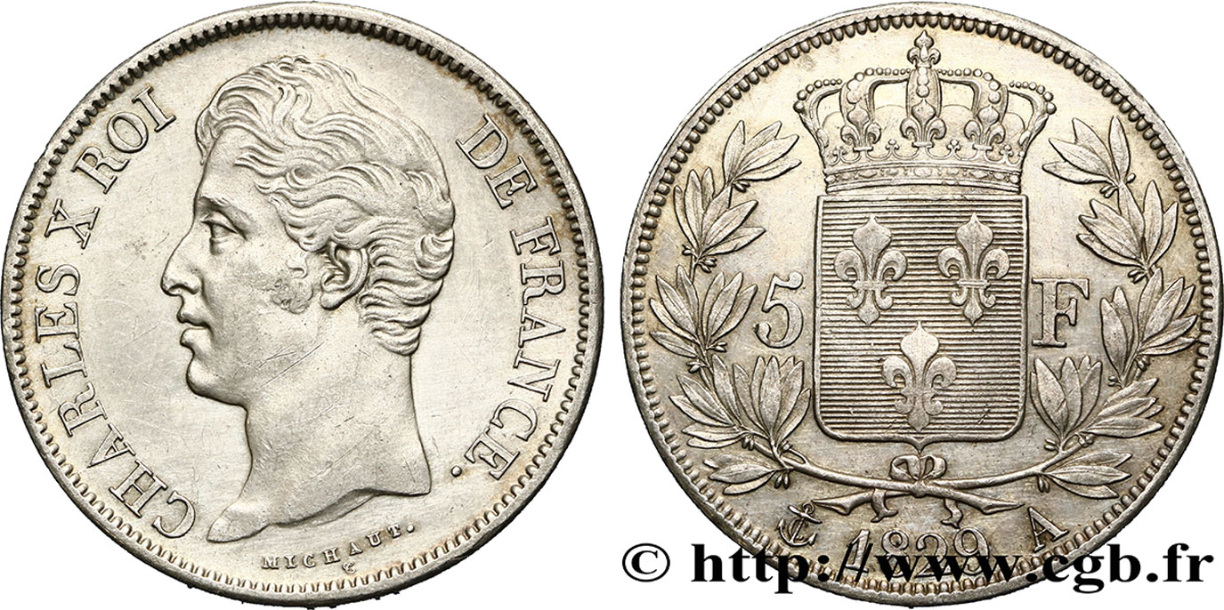 5 francs Charles X, 2e type 1829 Paris F.311/27 AU50 