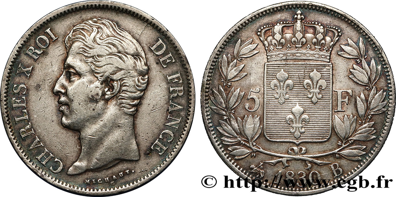 5 francs Charles X, 2e type 1830 Rouen F.311/41 XF45 