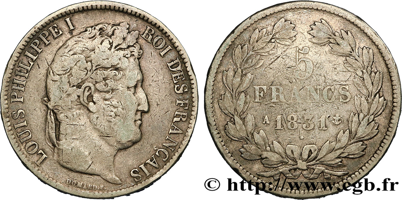 5 francs Ier type Domard, tranche en relief 1831 Paris F.320/1 VF20 
