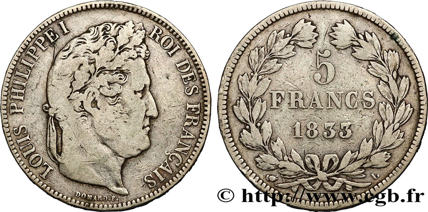 5 francs IIe type Domard 1833 Bayonne F.324/22 MB20 