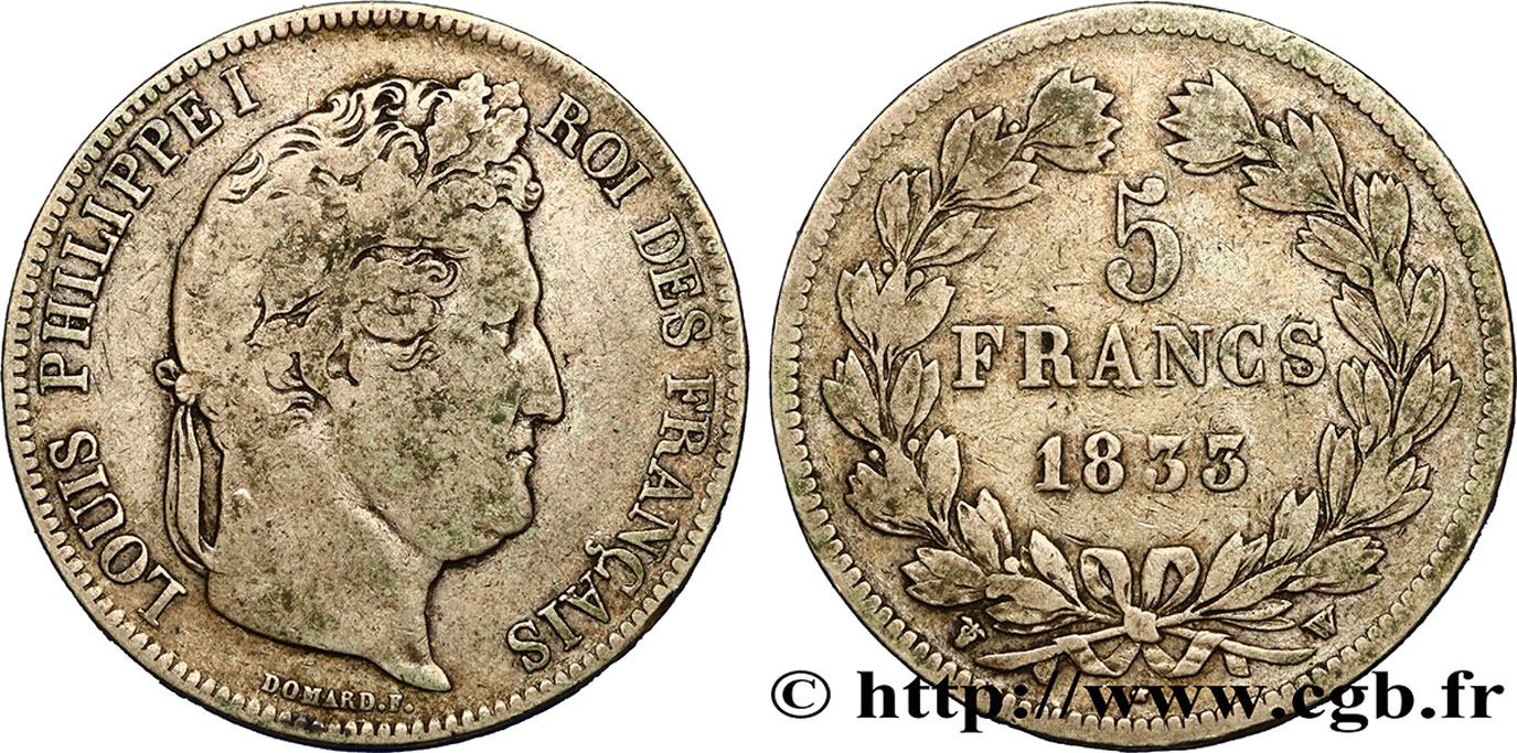 5 francs IIe type Domard 1833 Lille F.324/28 VF20 