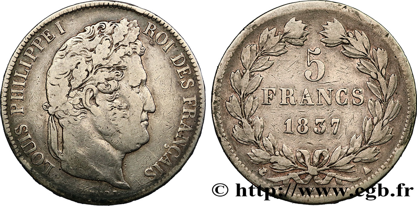 5 francs IIe type Domard 1837 Paris F.324/61 VF25 