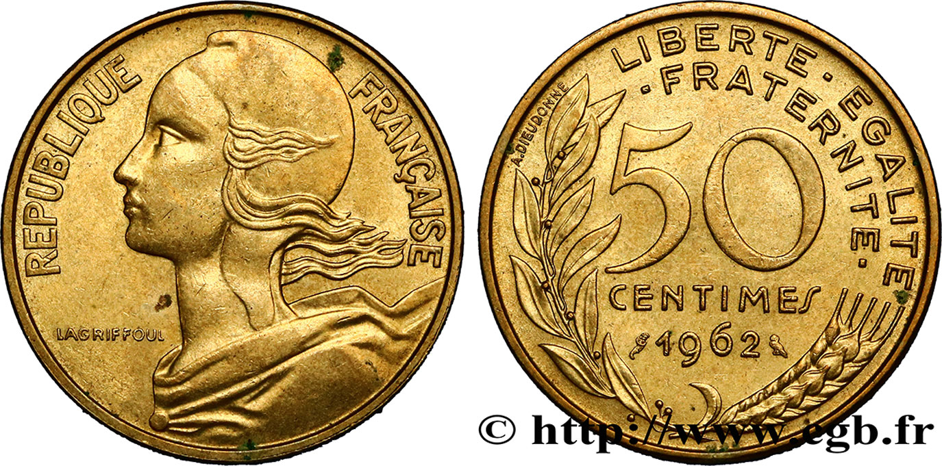 50 centimes Marianne, col à trois plis 1962 Paris F.197/2 BB54 