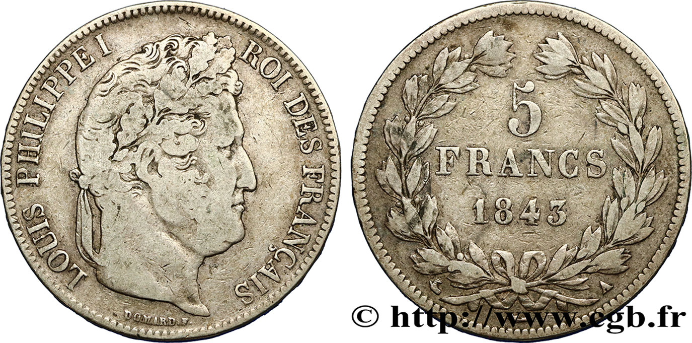 5 francs IIe type Domard 1843 Paris F.324/100 VF22 