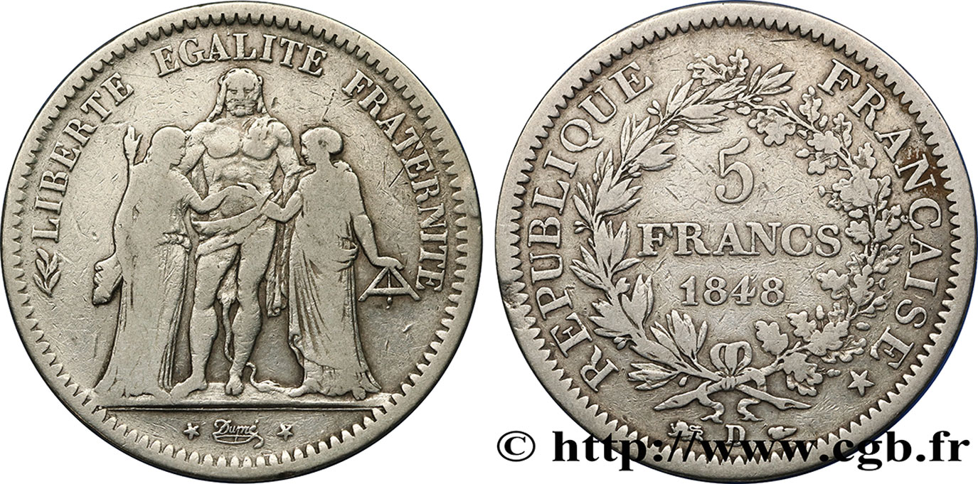 5 francs Hercule, IIe République 1848  Lyon F.326/3 TB18 