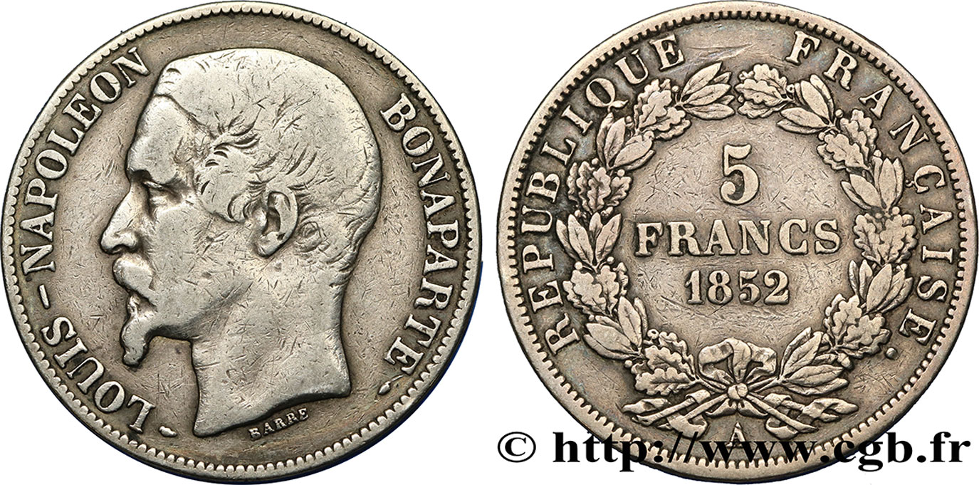 5 francs Louis-Napoléon, 1er type 1852 Paris F.329/1 TB25
