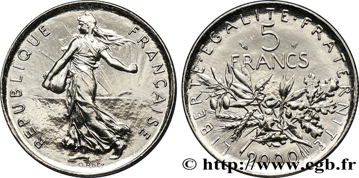 5 francs Semeuse, nickel, BU (Brillant Universel) 2000 Pessac F.341/36 ST 