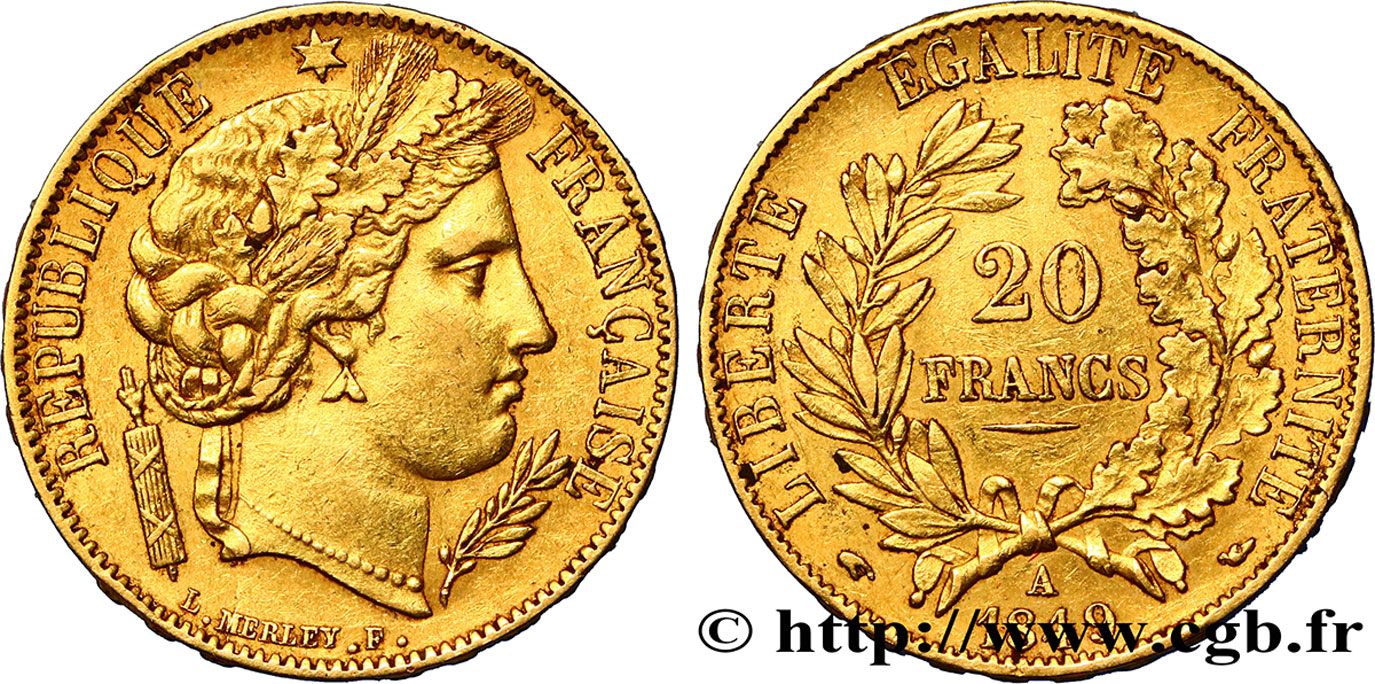 20 francs or Cérès 1849 Paris F.529/1 XF48 