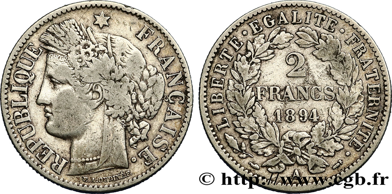 2 francs Cérès, avec légende 1894 Paris F.265/16 TB30