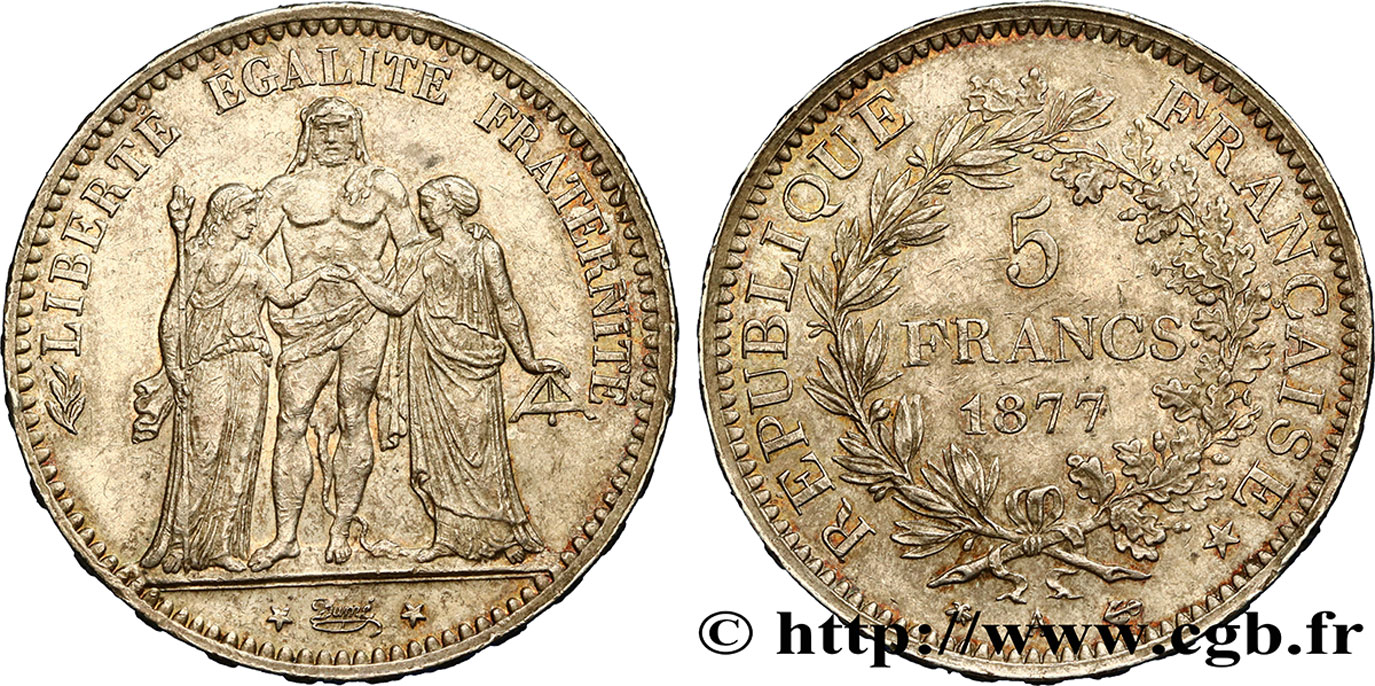 5 francs Hercule 1877 Paris F.334/19 EBC58 