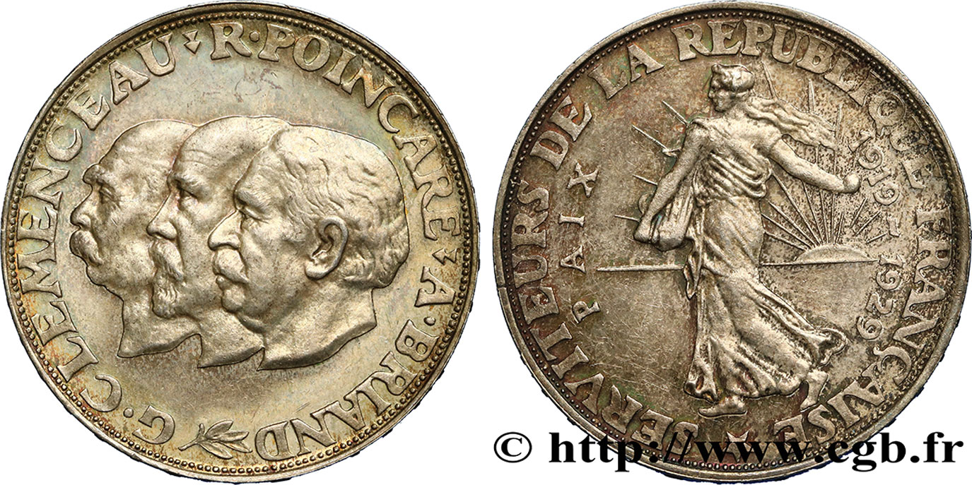 Module de 20 francs argent, 10e anniversaire de la Paix 1929 Paris GEM.254 1 MS62