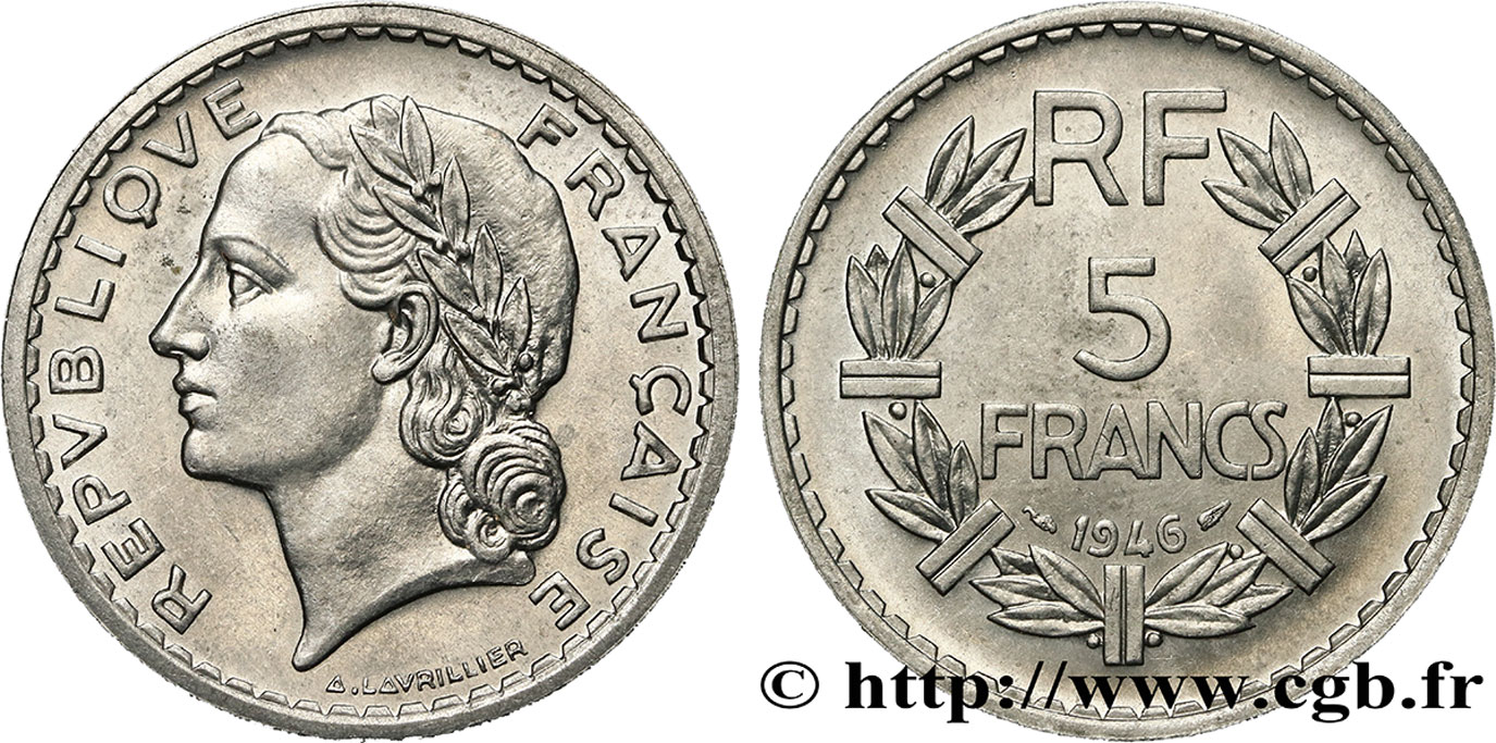 5 francs Lavrillier, aluminium 1946 F.339/6 MS62