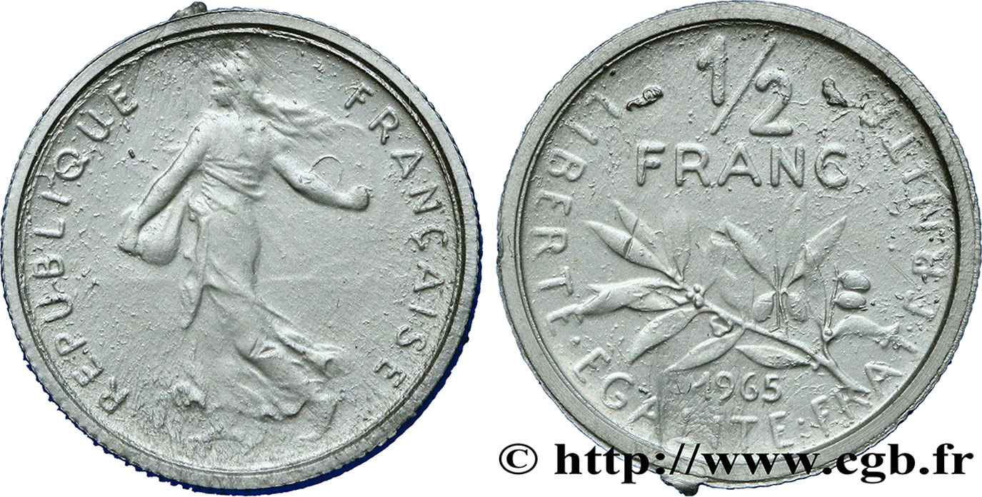 Pièce scolaire de 1/2 franc Semeuse, plastique 1965 Paris F.198/4 var. SC 