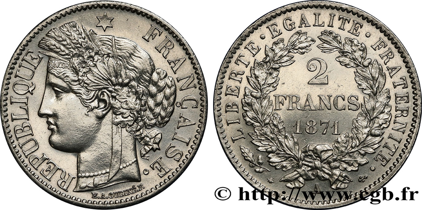 2 francs Cérès, avec légende 1871 Paris F.265/4 SUP+