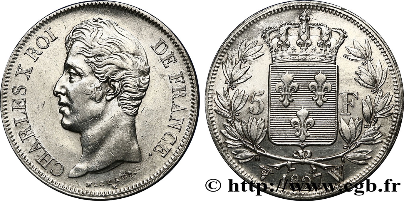 5 francs Charles X, 2e type 1827 Lille F.311/13 SUP55