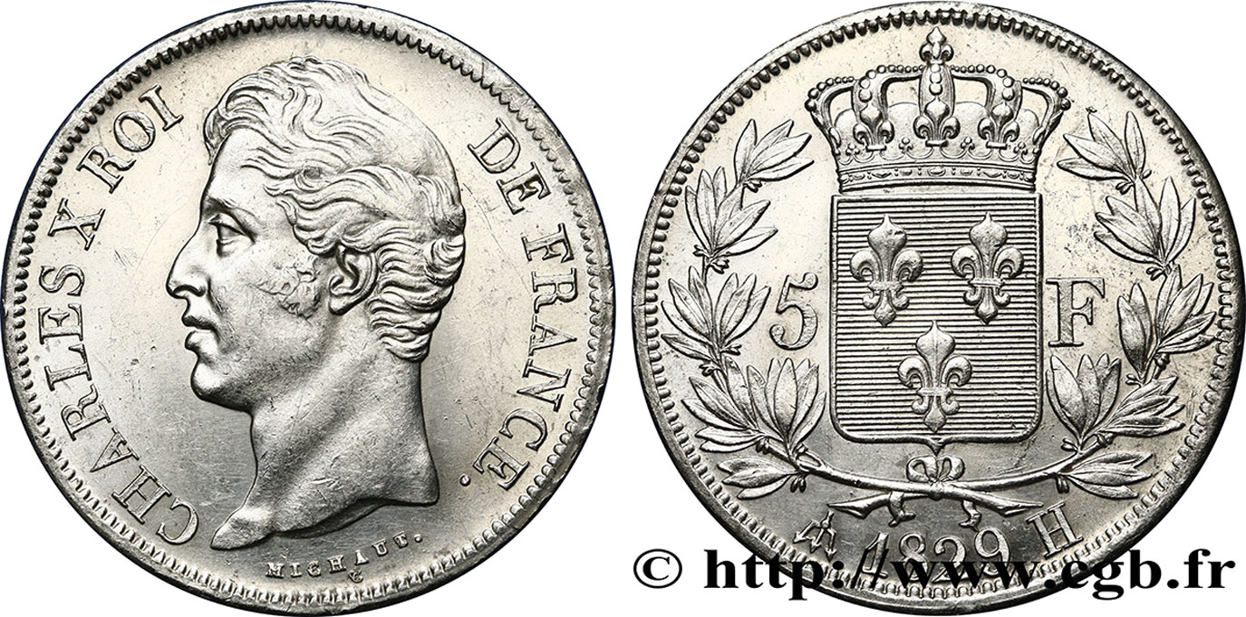 5 francs Charles X, 2e type 1829 La Rochelle F.311/31 AU58 