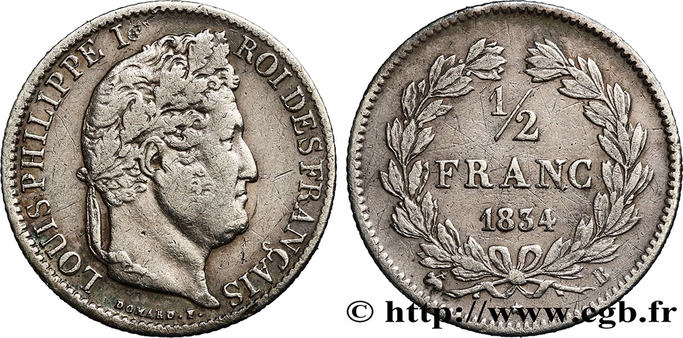 1/2 franc Louis-Philippe 1834 Rouen F.182/41 TB35 