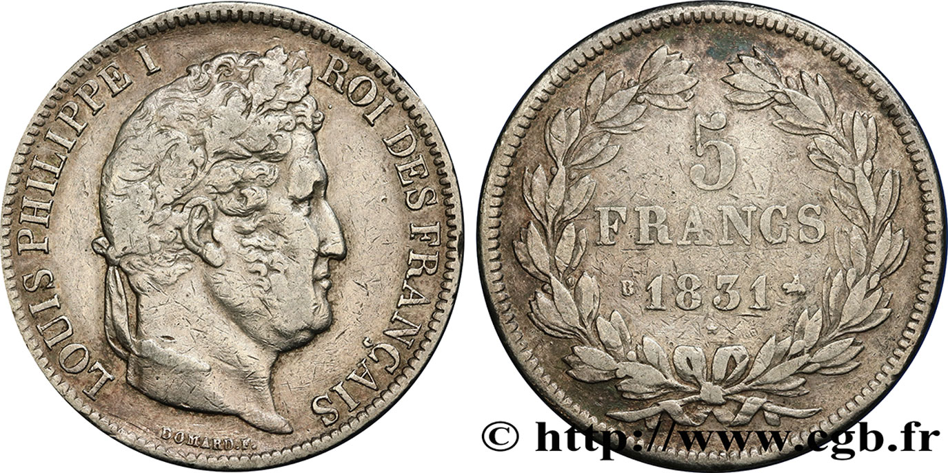 5 francs Ier type Domard, tranche en relief 1831 Rouen F.320/2 VF35 