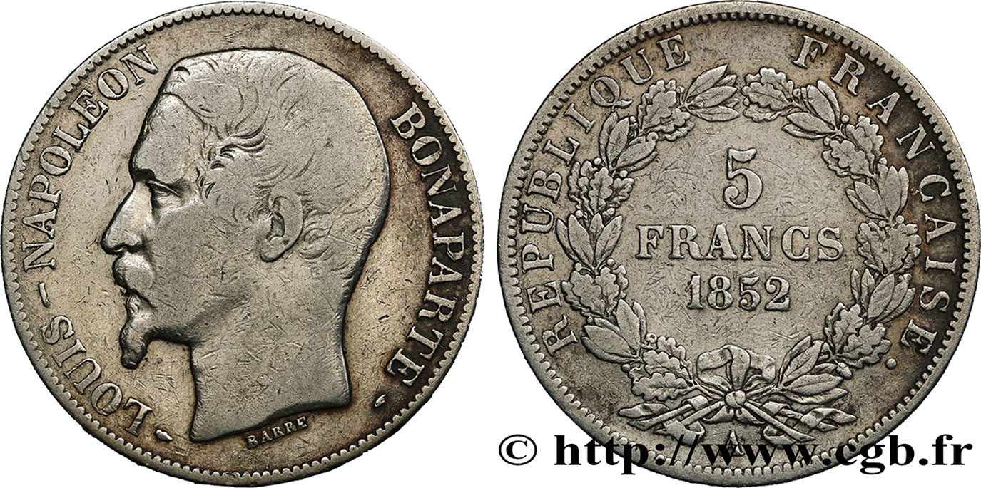 5 francs Louis-Napoléon, 1er type 1852 Paris F.329/1 VF20