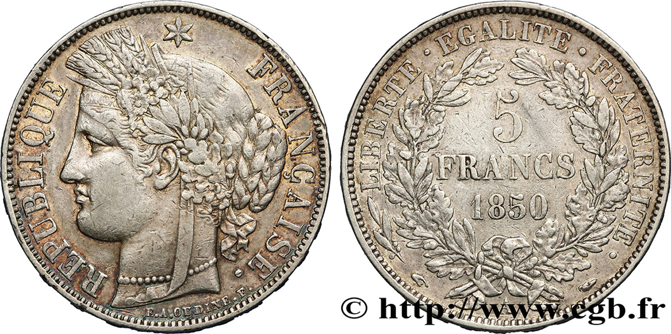 5 francs Cérès, IIe République 1850 Paris F.327/4 TTB48 