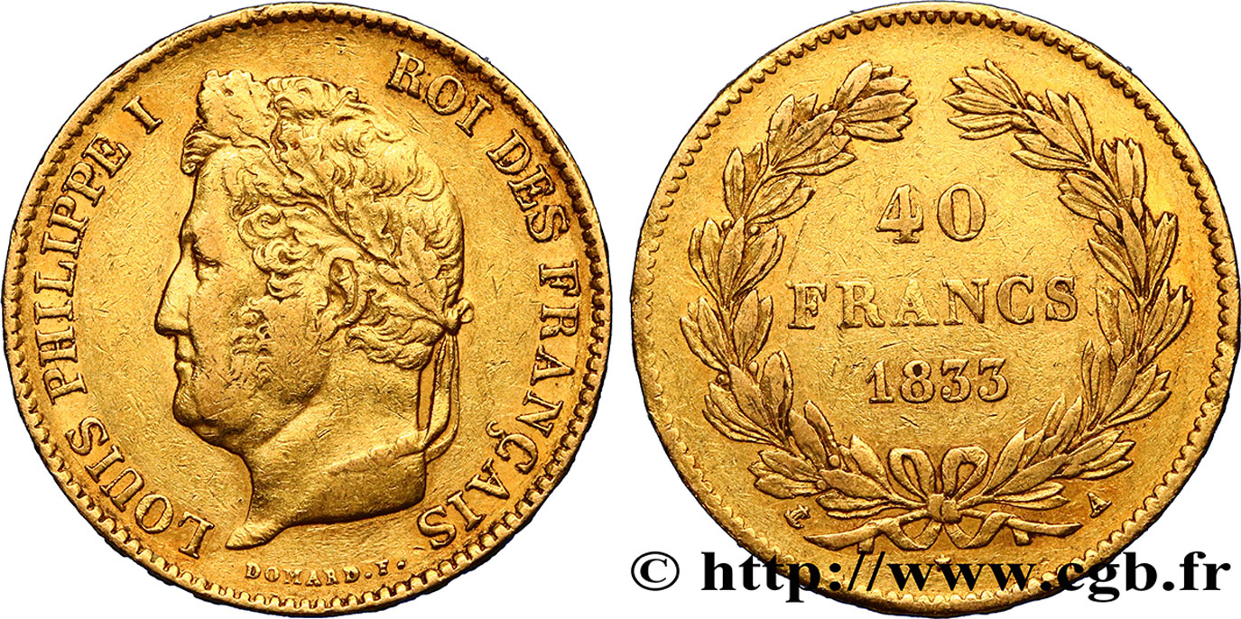 40 francs or Louis-Philippe 1833 Paris F.546/5 XF40 