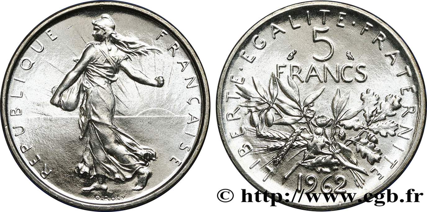 5 francs Semeuse, argent 1962 Paris F.340/6 MS65 