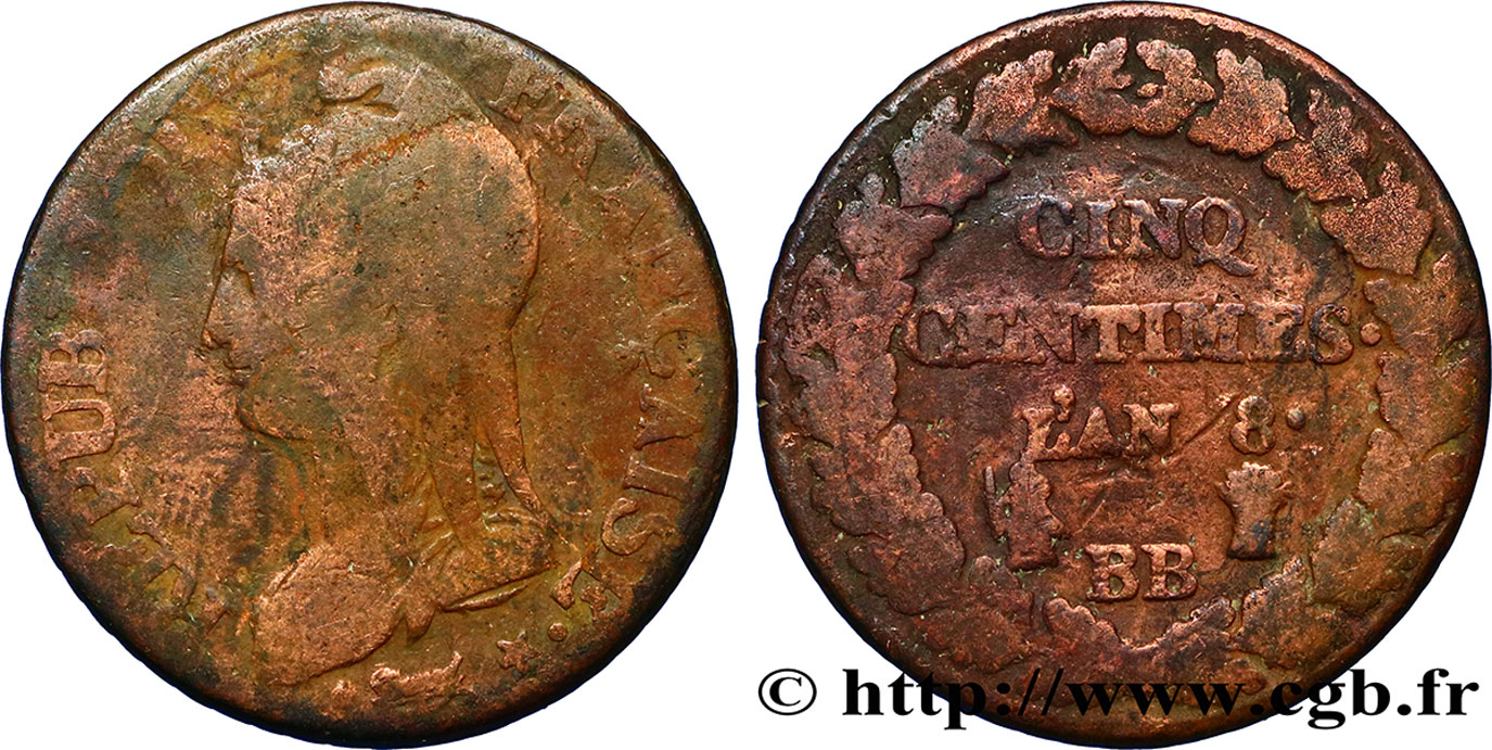 Cinq centimes Dupré, grand module 1800 Strasbourg F.115/117 B10