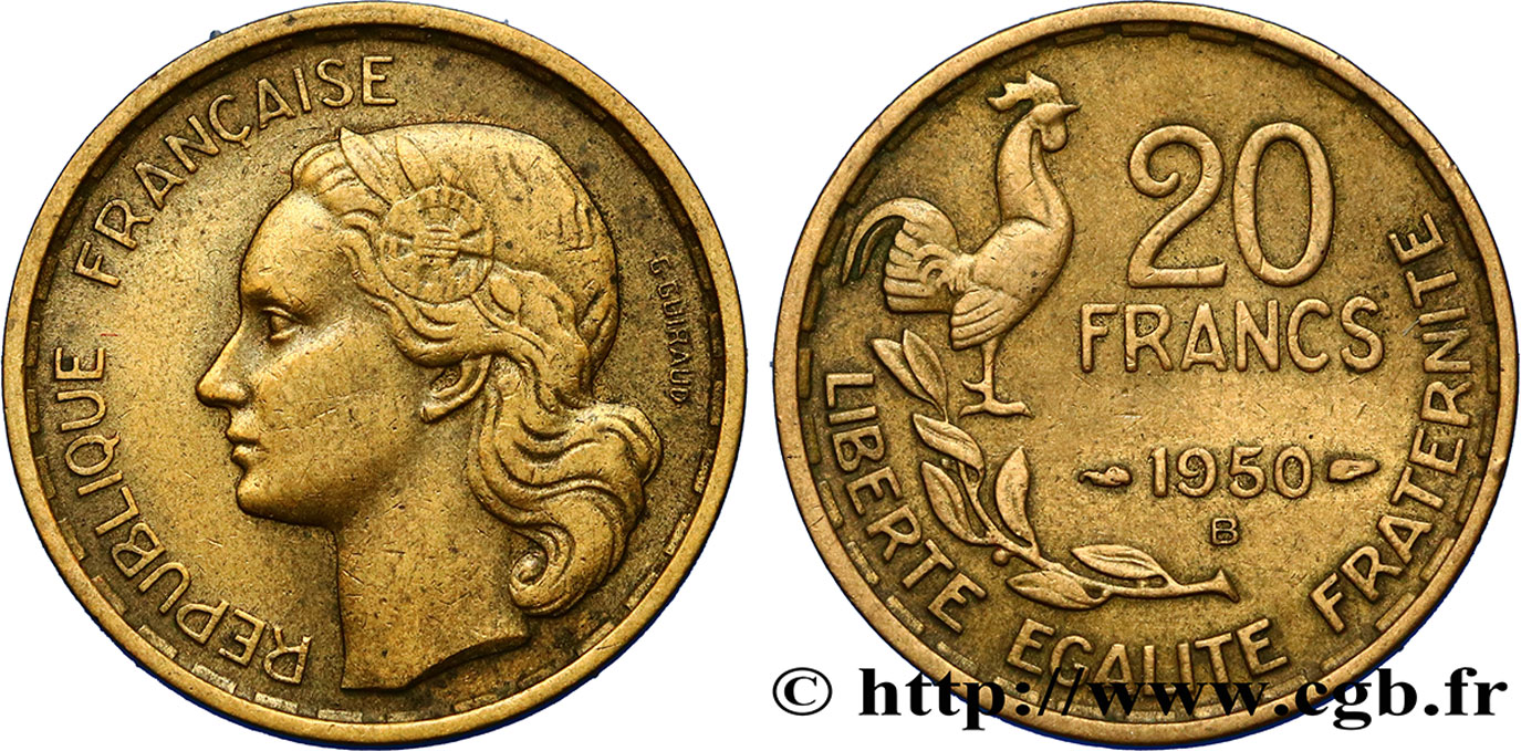 20 francs G. Guiraud, 3 faucilles 1950 Beaumont-Le-Roger F.402/5 TTB45