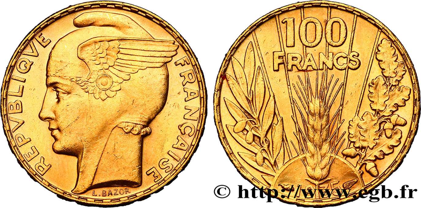 100 francs or, Bazor 1935 Paris F.554/6 MS60 