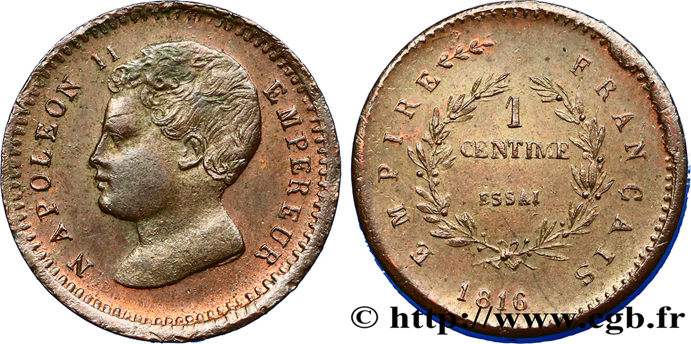 Essai-piéfort en bronze de 1 centime 1816  VG.2415  AU 