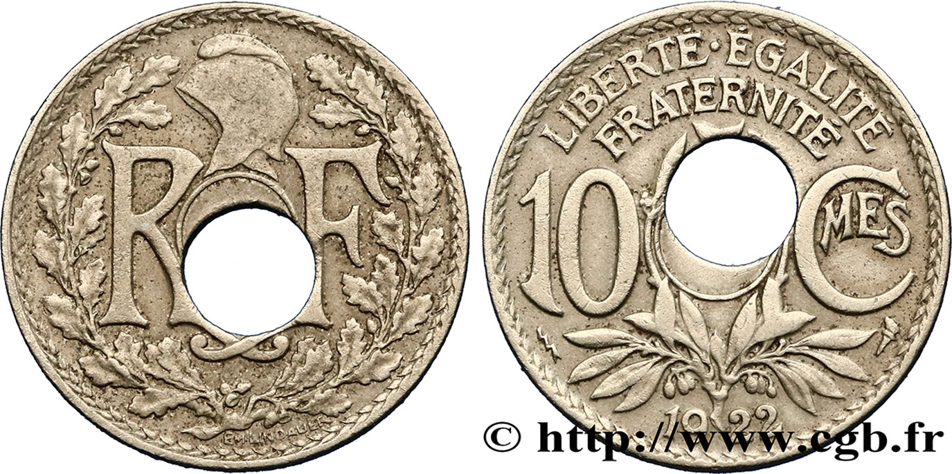 10 centimes Lindauer, perforation décentrée 1922  F.138/6 var. MBC45 
