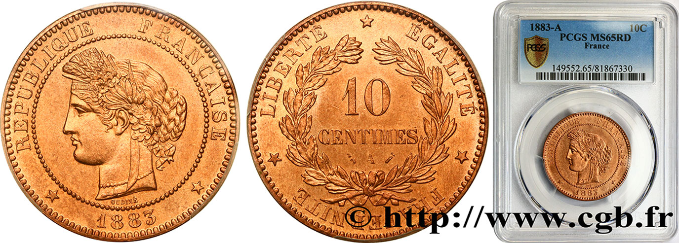 10 centimes Cérès 1883 Paris F.135/27 MS65 PCGS
