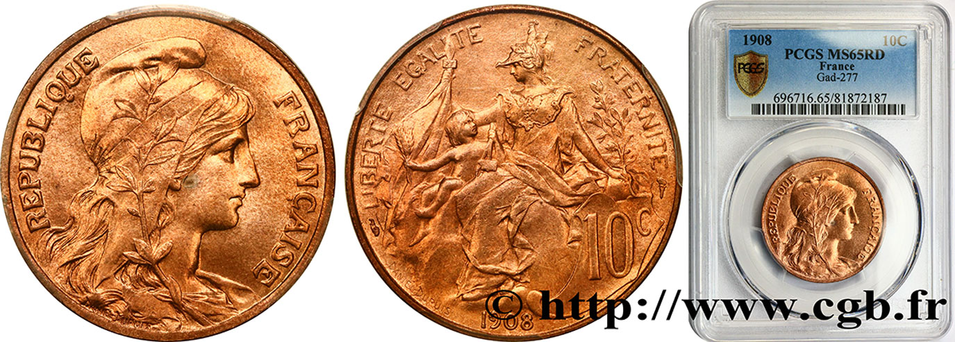 10 centimes Daniel-Dupuis 1908 Paris F.136/17 MS65 PCGS