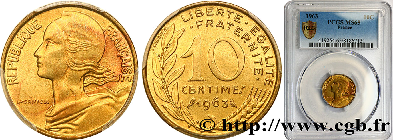 10 centimes Marianne 1963 Paris F.144/3 FDC65 PCGS