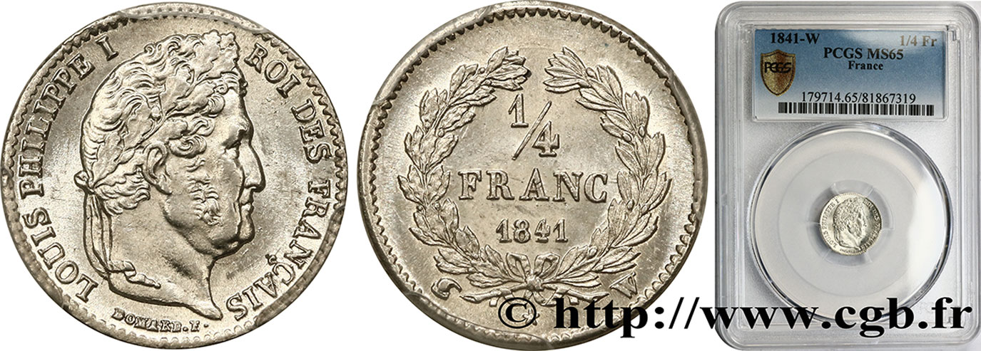 1/4 franc Louis-Philippe 1841 Lille F.166/88 MS65 PCGS