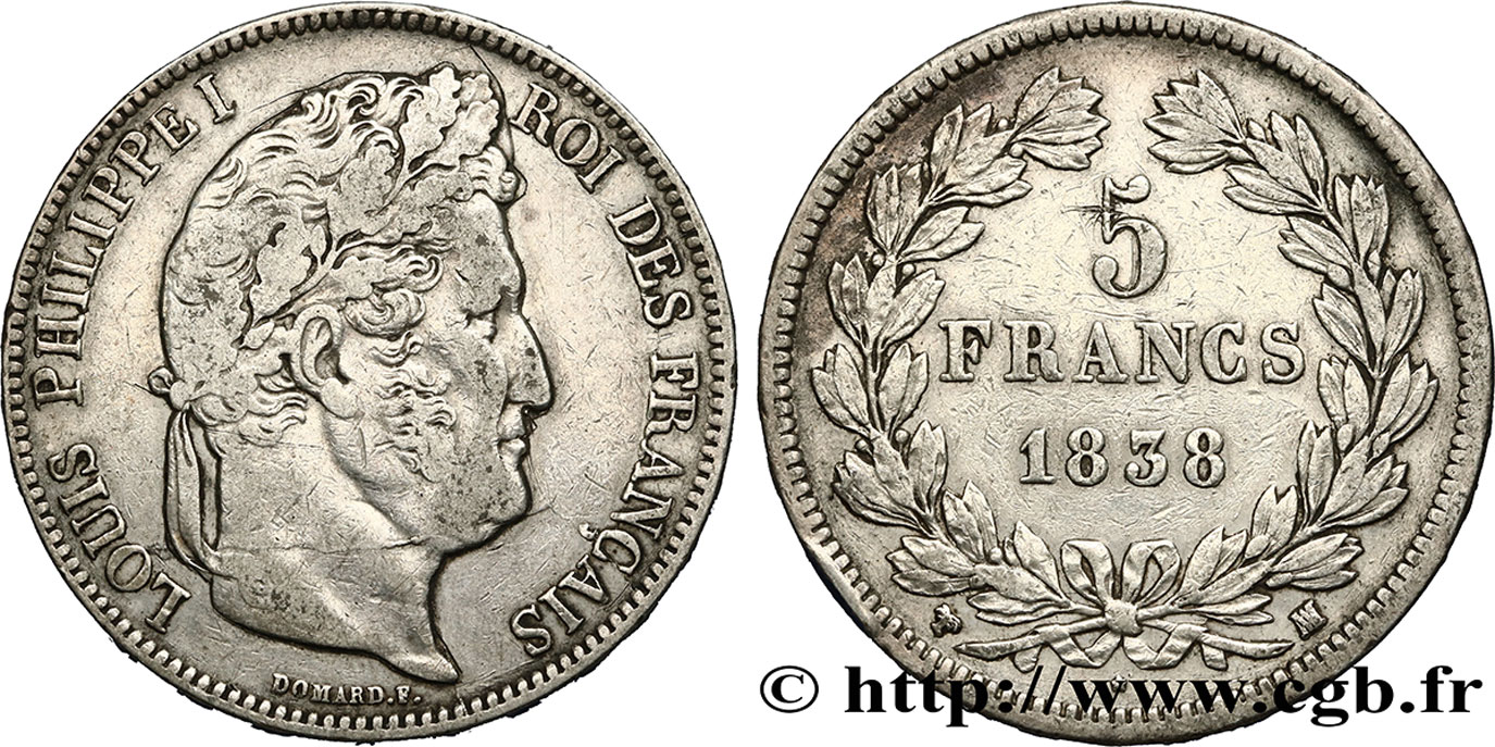 5 francs IIe type Domard 1838 Marseille F.324/73 MBC40 
