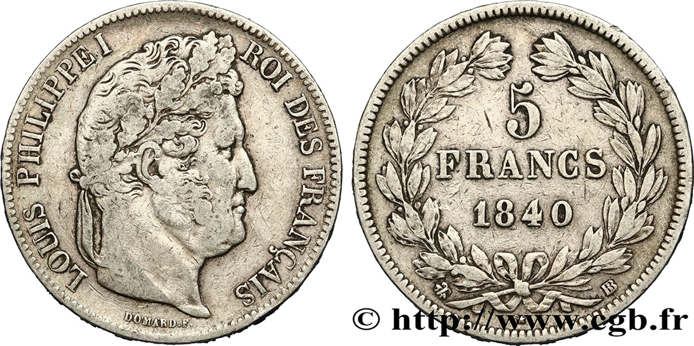 5 francs IIe type Domard 1840 Strasbourg F.324/85 VF30 