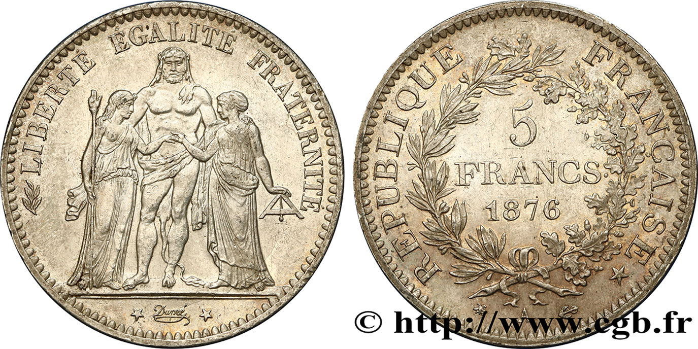 5 francs Hercule 1876 Paris F.334/17 EBC55 