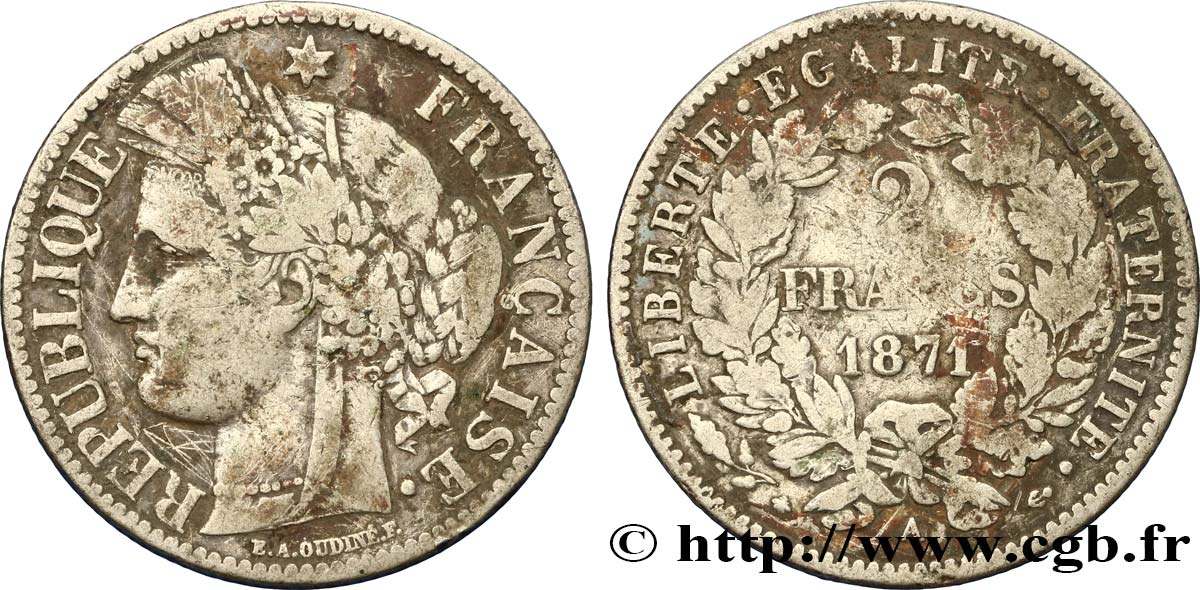 2 francs Cérès, avec légende 1871 Paris F.265/4 B10 