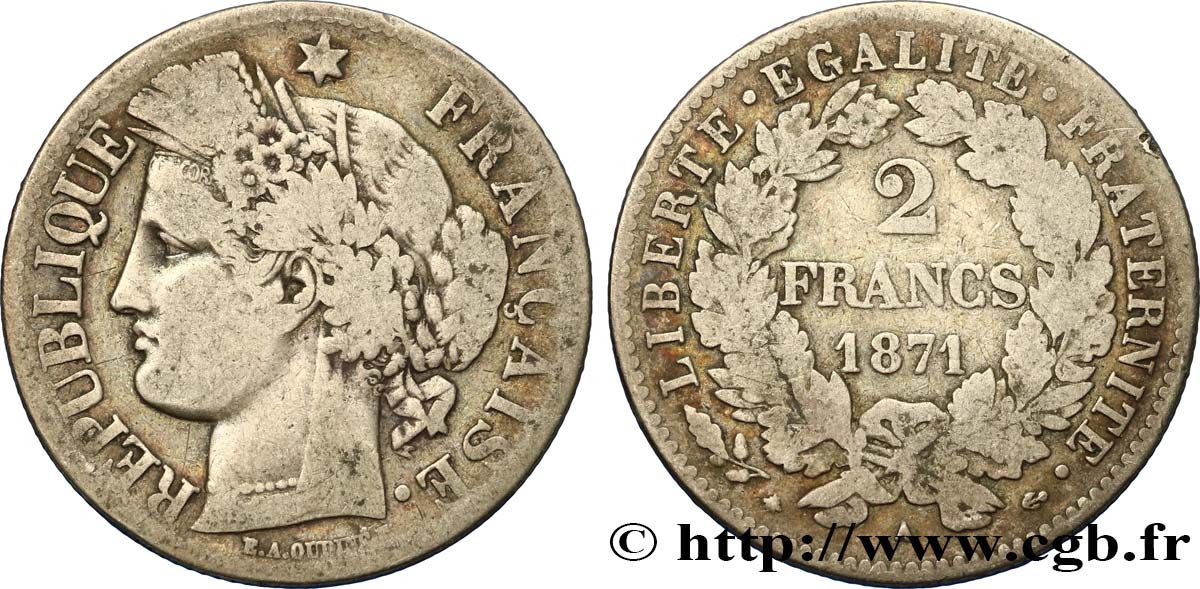 2 francs Cérès, avec légende 1871 Paris F.265/5 MB30