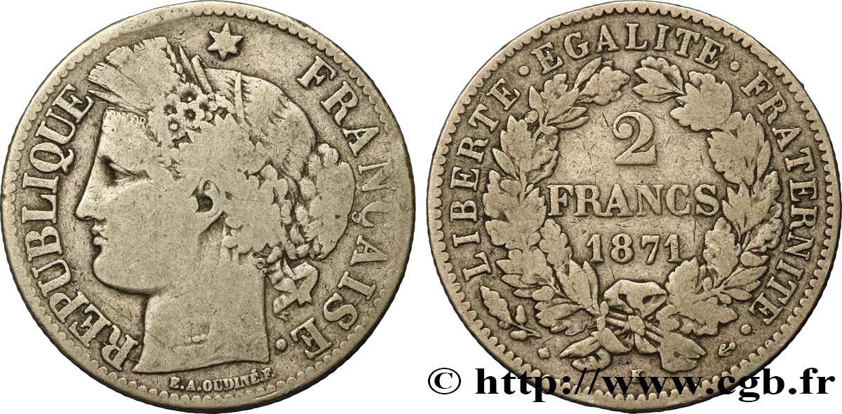 2 francs Cérès, avec légende 1871 Bordeaux F.265/7 RC10 