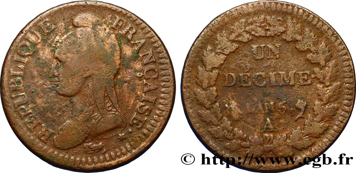 Un décime Dupré, grand module 1797 Paris F.129/1 BC