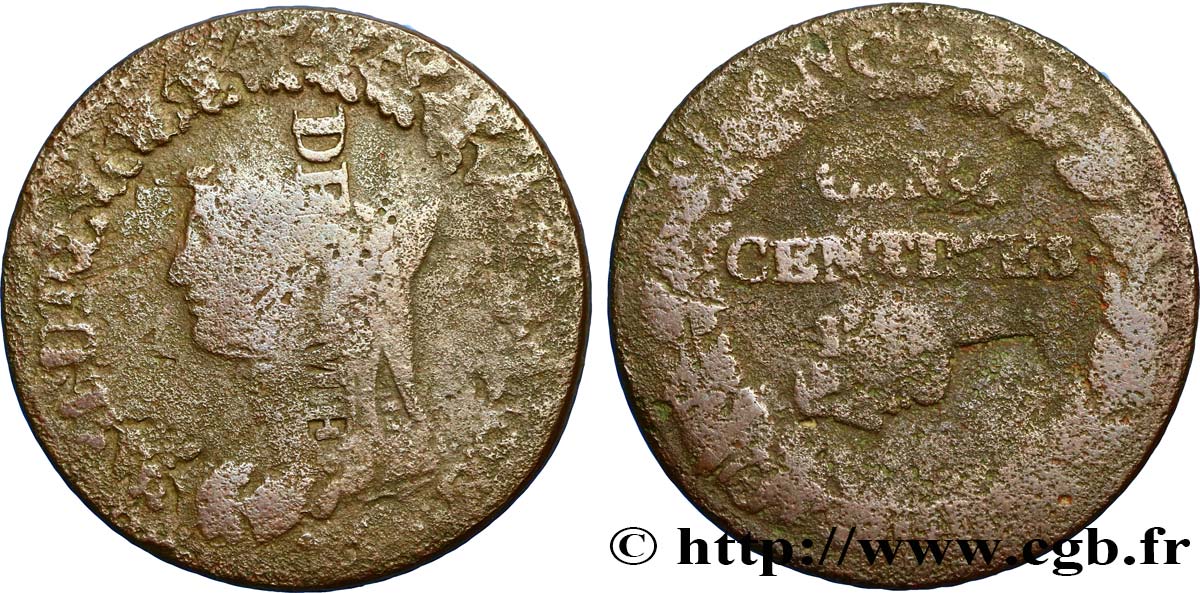 Cinq centimes Dupré, grand module,  refrappage  du décime n.d. - F.114/- BC20 