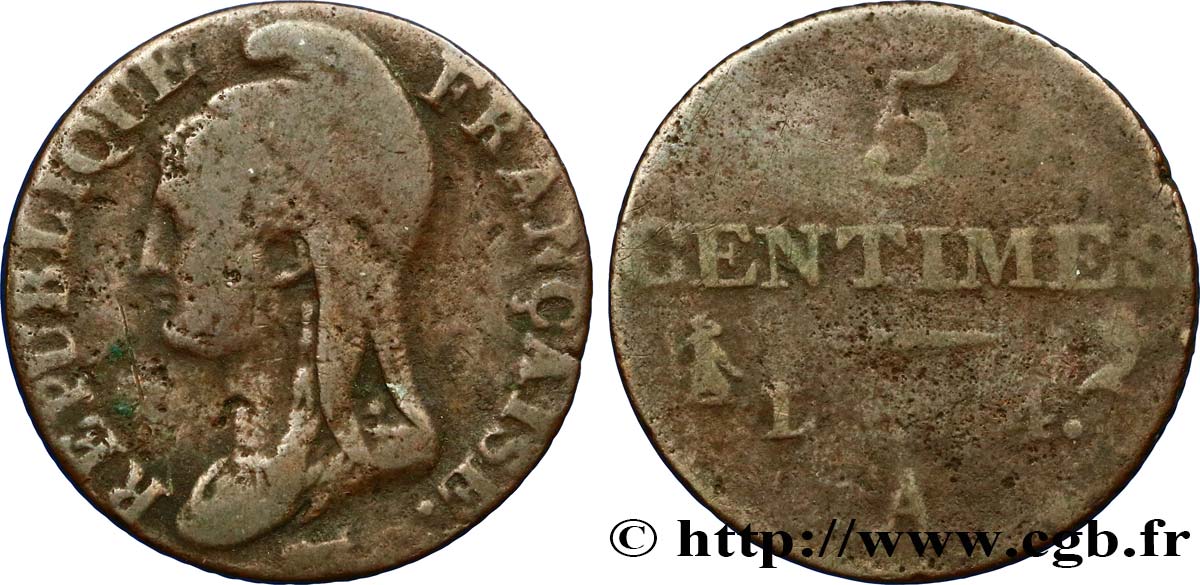 5 centimes Dupré, petit module 1796 Paris F.113/1 BC15