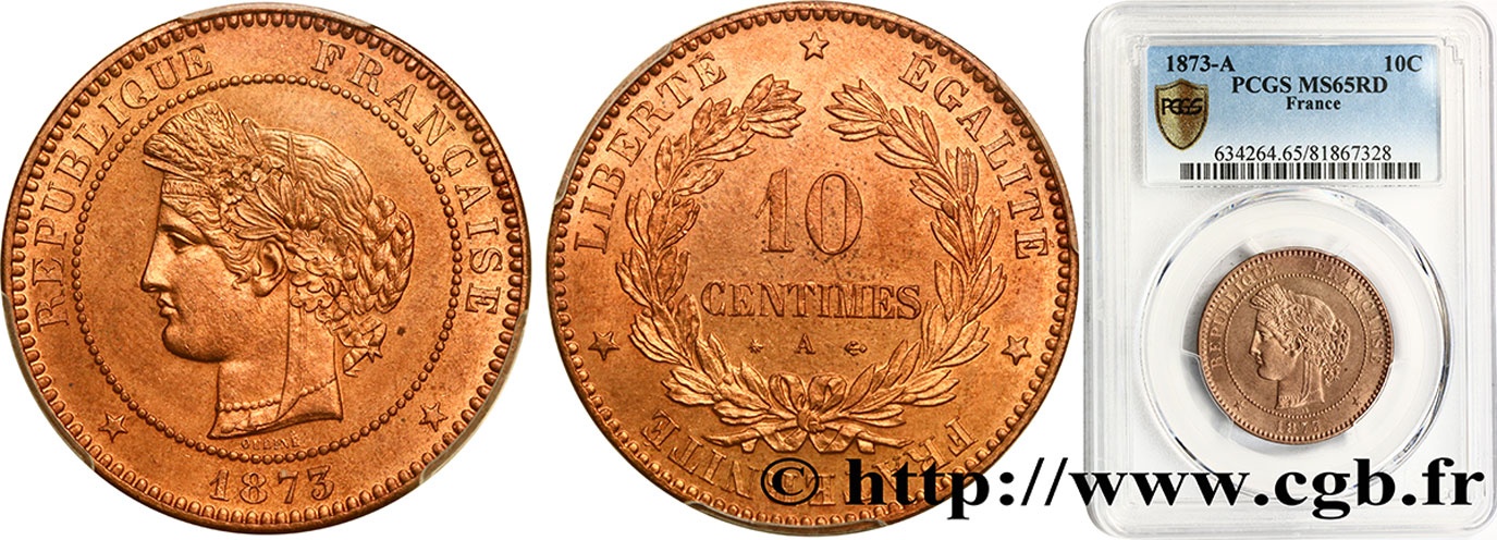 10 centimes Cérès 1873 Paris F.135/10 FDC65 PCGS