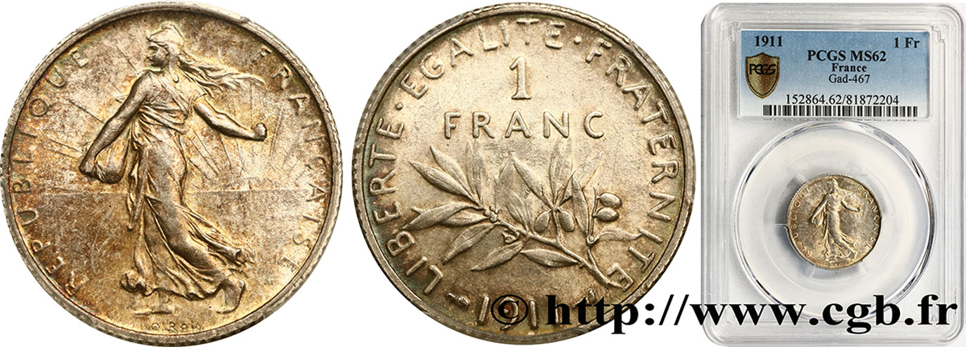 1 franc Semeuse 1911 Paris F.217/16 EBC62 PCGS