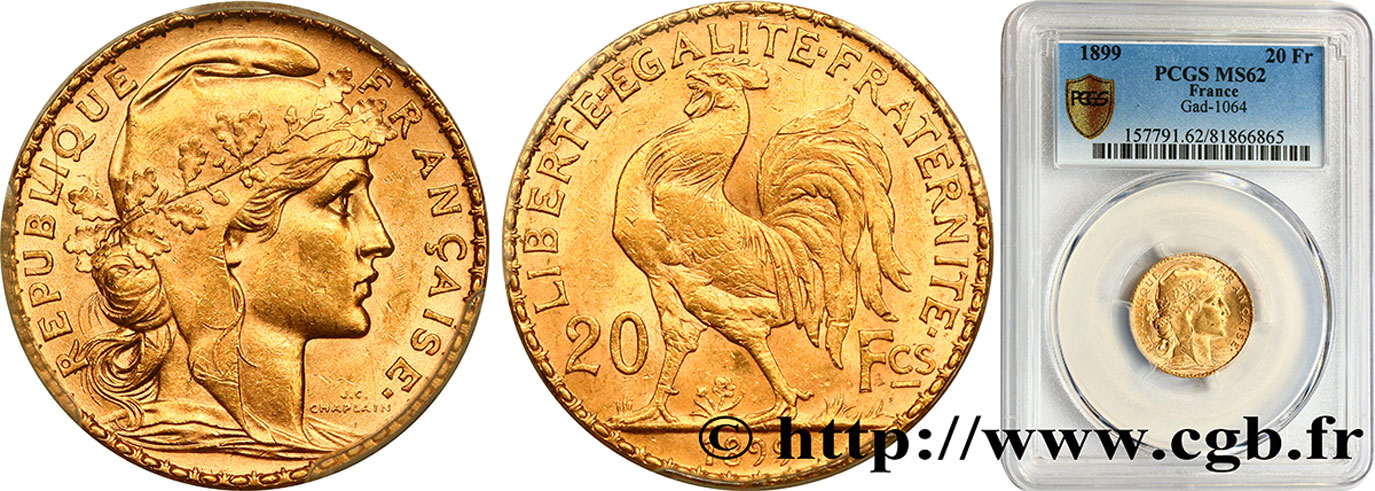20 francs or Coq, Dieu protège la France 1899 Paris F.534/2 SUP62 PCGS