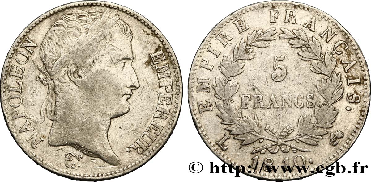 5 francs Napoléon Empereur, Empire français 1810 Bayonne F.307/21 TB30 