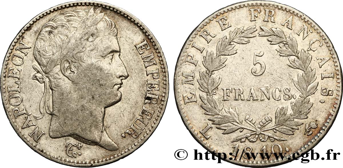 5 francs Napoléon Empereur, Empire français 1810 Bayonne F.307/21 TB30 