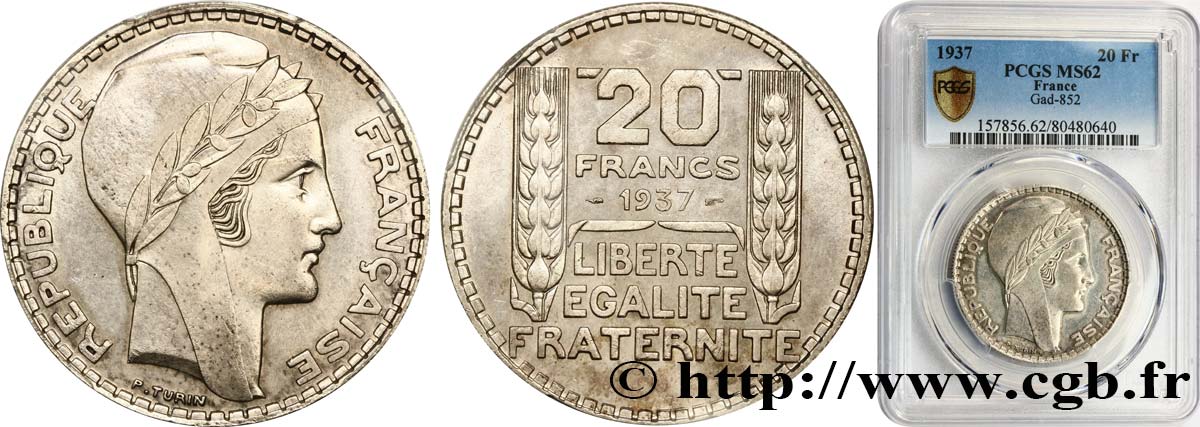 20 francs Turin 1937  F.400/8 SUP62 PCGS